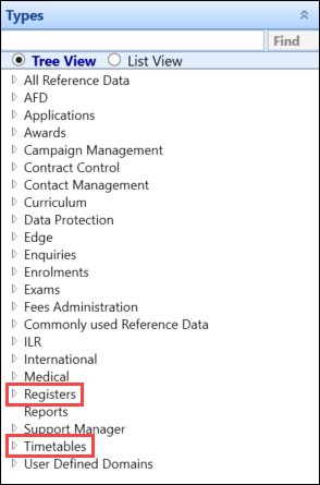 Registers and Timetables reference data groups